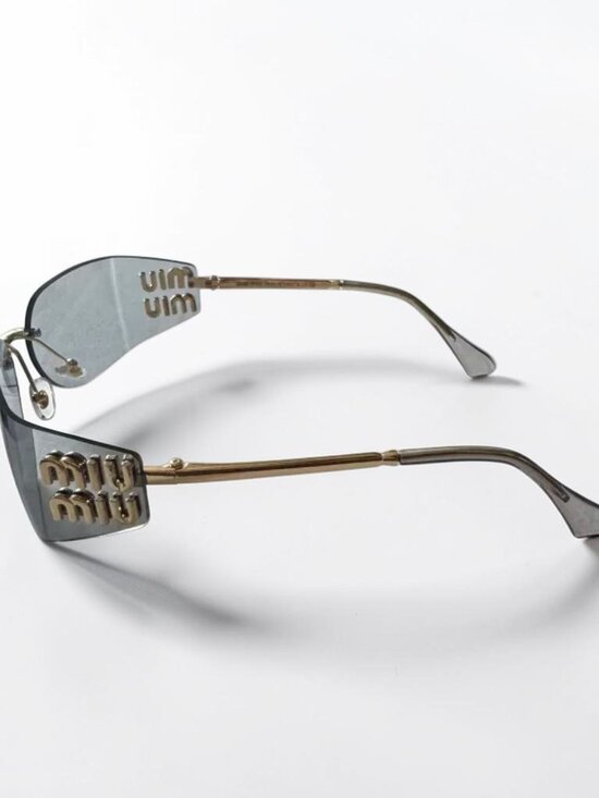 Miu Miu MU A51S Pale Gold Grey Brown Women Wrap Sunglasses main image 4